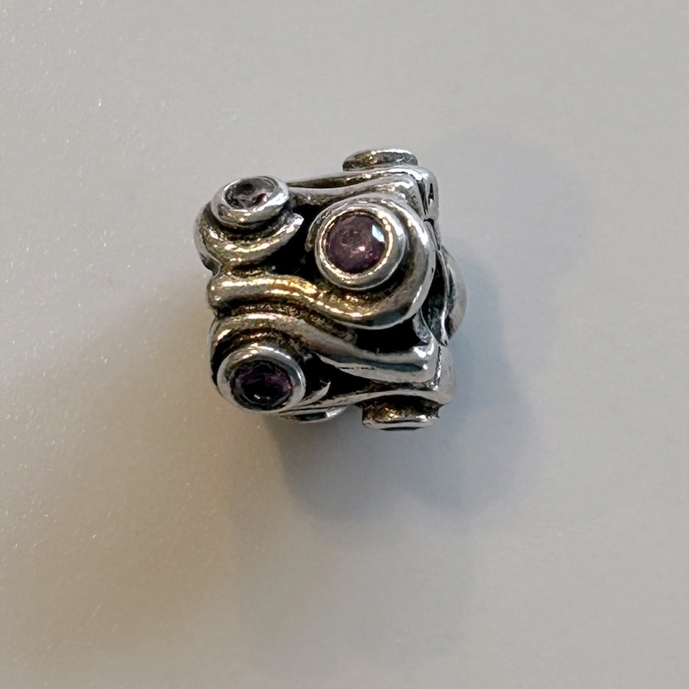 Sterling Silver Pandora Ocean Waves Charm with Purple Gemstones